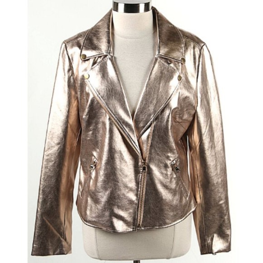 Hutch Rose Gold Metallic Vegan Leather Jacket NWT